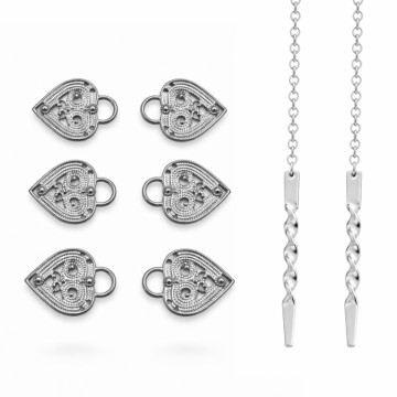 3 x maljer hjerte - rhod + trekkekjede