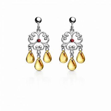 Ørepynt, rhod & forgylt m/ rød sten